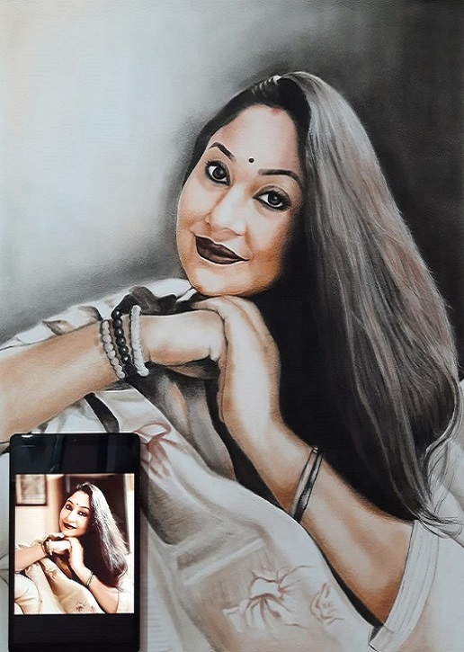 Pencil Colour Portrait Artist in South Delhi NCR, Gurgaon, Dilli Haat, DLF Mall Saket